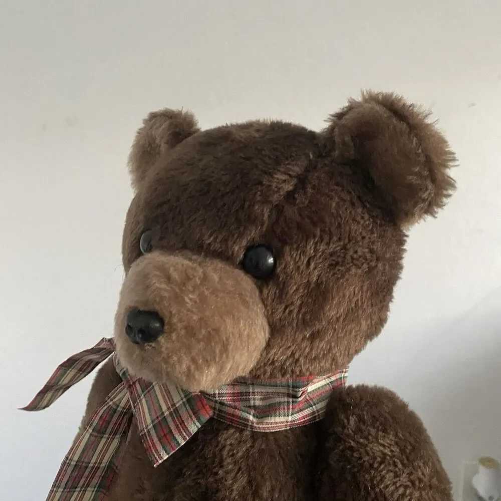RUSS Stuffed JAX TEDDY BEAR FAUX FUR Plush Brown Animal Plaid Bow Toy